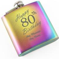 Uniqueful Personalised Happy 80th Birthday Engraved 6oz Rainbow Steel Hip Flask