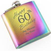 Uniqueful Personalised Happy 60th Birthday Engraved 6oz Rainbow Steel Hip Flask