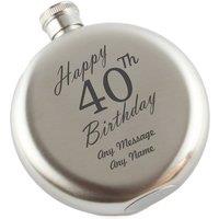 Uniqueful Personalised Happy 40th Birthday Engraved 5oz Round Steel Hip Flask in Silver