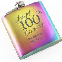 Uniqueful Personalised Happy 100th Birthday Engraved 6oz Rainbow Steel Hip Flask