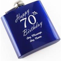 Uniqueful Personalised Engraved 6oz Blue Steel Hip Flask Happy 70th Birthday