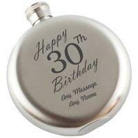 Uniqueful Personalised Happy 30th Birthday Engraved 5oz Round Steel Hip Flask in Silver