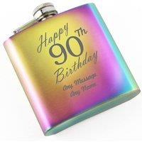 Uniqueful Personalised Happy 90th Birthday Engraved 6oz Rainbow Steel Hip Flask