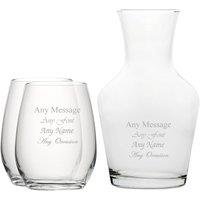 Uniqueful Personalised Set of 2 Stemless Wine Glasses & 1 Litre Vin Carafe in Clear