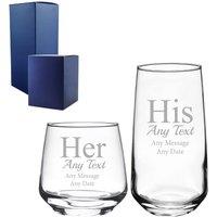 Uniqueful Personalised His & Hers Any Text Whisky Glass Set in Clear