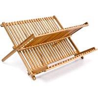 MANTRARAJ 2 Tier Bamboo Wood Dish Drainer Rack Stand Folding Dish Drying Rack in Brown