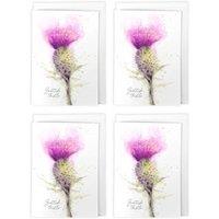 Wee Blue Coo Scottish Thistle Watercolour Botanical Pack of 4 Greeting Cards in Purple | Size: 4 Pack