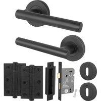 AFIT Black Lock Door Handle Round Rose Escutcheon Sashlock Hinges 1 Pair | Size: 150mm x 150mm