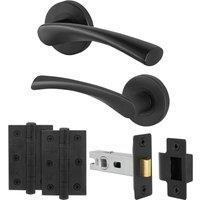 AFIT Black Door Handles Rose with Latch, 1 Pair Matt Black Internal, Hinges | Size: 150mm x 150mm