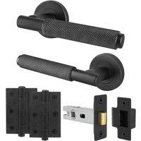 AFIT Black Knurled Door Handle Set Internal Handles Latch Hinges | Size: 150mm x 150mm