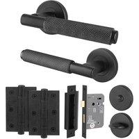 AFIT Black Knurled Bathroom Door Handle Internal Handles Lock Hinges Dixon | Size: 150mm x 150mm
