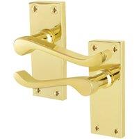 AFIT Polished Brass Scroll Door Handles Latch Victorian Backplate 1 in Gold | Size: 150mm x 150mm