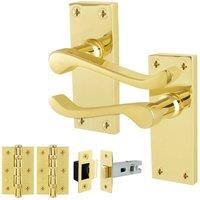 AFIT Polished Brass Scroll Handle Latch Hinges 64mm 1 Pair in Gold | Size: 150mm x 150mm