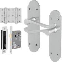 AFIT Satin Bathroom Door Handle Set, 1 Pair Satin Chrome Backplate, Hinges in Silver | Size: 150mm x 150mm