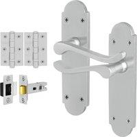 AFIT Satin Door Handles Latch Set, 1 Pair Satin Chrome Backplate, Hinges in Silver | Size: 150mm x 150mm