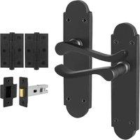 AFIT Black Door Handles Latch Set, 1 Pair Matt Black Backplate, Hinges | Size: 150mm x 150mm