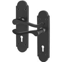 AFIT Black Door Handles Lock Set, 1 Pair Matt Black Backplate Handle | Size: 150mm x 150mm