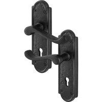 AFIT Black Antique Cast Iron Door Handles Backplate Key Lock 1 Pair | Size: 150mm x 150mm