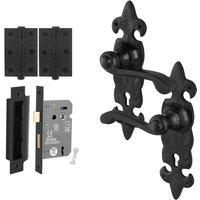 AFIT Black Antique Cast Iron Door Handles Key Lock, 64mm, Hinges 1 Pair | Size: 150mm x 150mm