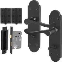 AFIT Black Bathroom Door Handle Set, 1 Pair Matt Black Backplate Handles | Size: 150mm x 150mm