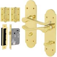 AFIT Brass Bathroom Door Handle Set, 1 Pair Polished Brass Backplate in Gold | Size: 150mm x 150mm