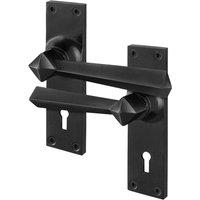 AFIT Black Antique Cast Iron Door Handles Key Lock Backplate 1 Pair | Size: 150mm x 150mm