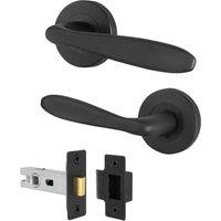 AFIT Black Curved Door Handle Latch Set Round Rose 1 Pair 64mm | Size: 150mm x 150mm