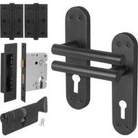 AFIT Matt Black T-Bar Door Handle Euro Lock Thumbturn Cylinder Hinges | Size: 150mm x 150mm