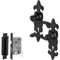 AFIT Black Antique Cast Iron Door Handles Key Lock, Lock 64mm 1 Pair | Size: 150mm x 150mm