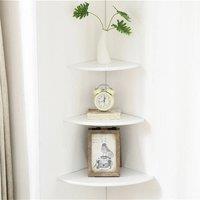 Nordara Wooden Floating Corner Wall Shelf Storage Display Unit in White