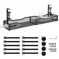 Nordara Black No Drill Under Desk Metal Cable Management Tray
