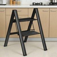 Ventryn Portable Folding Step Ladder Lightweight Anti-Slip Heavy Duty in Black