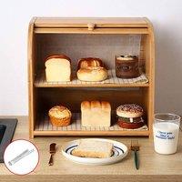 Ventryn 2 Tier Roll Top Bread Bin Double Layer Food Storage Kitchen Box in Brown