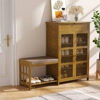 Living and Home Bamboo Entryway Storage Shoe Cabinet with Bench in Brown