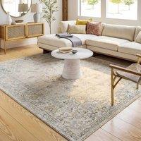 Livabliss Avellino Vintage Grey Beige Blue Traditional Boho High Pile Living Rug | Size: 160 cm x 215 cm