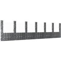 Berkfield Home U-shape Gabion Basket with 7 Posts Iron 740x20x200 cm in Silver | Size: 740 x 20 x 200 cm