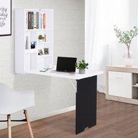 HOMCOM Multi-Functional Folding Wall-Mounted Drop-Leaf Table w/Chalkboard Shelf in White