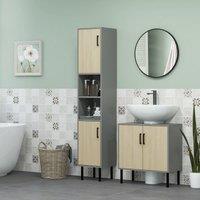 Kleankin Bathroom Sink Cabinet Freestanding Under Sink Storage Cabinet in Light Brown