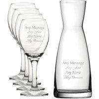Uniqueful Personalised Set of 4 Wine Glasses & Contemporary Carafe in Clear