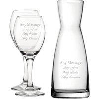 Uniqueful Personalised Engraved Set of 2 Pure Wine Glass Contemporary Carafe Set in Clear