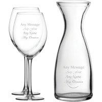 Uniqueful Personalised Engraved Set of 2 Enoteca Wine Glass 1 Litre Carafe Set in Clear