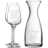 Uniqueful Personalised Engraved Set of 2 Sublym Wine Glass 1 Litre Carafe Set in Clear