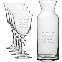 Uniqueful Personalised Set of 4 Crystal Jasmine Wine Glasses & Village Carafe in Clear