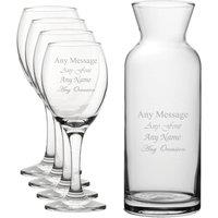 Uniqueful Personalised Engraved Set of 4 Pure Wine Glass & Village Carafe Set in Clear