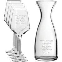 Uniqueful Personalised Engraved Set of 4 Infinity Wine Glass 1 Litre Carafe Set in Clear