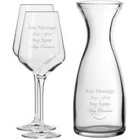 Uniqueful Personalised Engraved Set of 2 Infinity Wine Glass 1 Litre Carafe Set in Clear