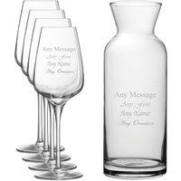 Uniqueful Personalised Set of 4 Wine Glasses & Village Carafe Set in Clear