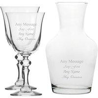 Uniqueful Personalised Set of 2 Crystal Jasmine Wine Glasses & Vin Carafe in Clear