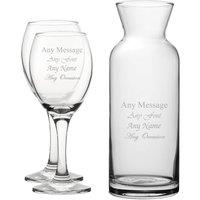 Uniqueful Personalised Engraved Set of 2 Pure Wine Glass & Village Carafe Set in Clear