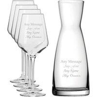 Uniqueful Personalised Set of 4 Infinity Wine Glasses & Contemporary Carafe in Clear